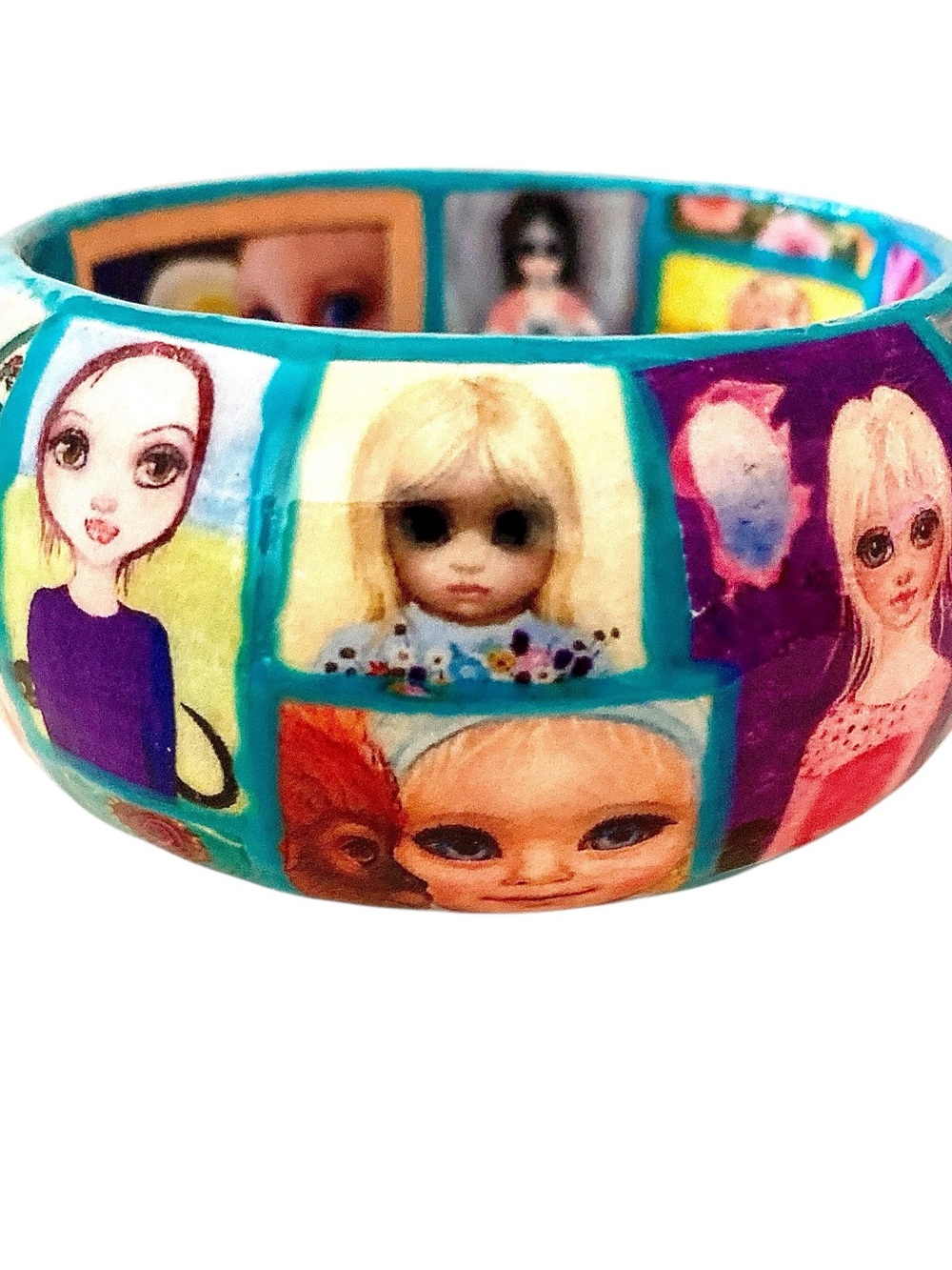 Big Eyes Art (M. Keane) Face Wooden Bangle Bracelet Multicolor
